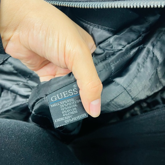 GUESS Mens Coat Military Black Peacoat Jacket Wool Blend - Picture 6 of 9